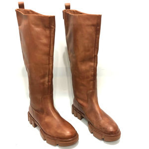 Free People Brooks Leather Pull On Knee High Boots Brown Size 39 US 9